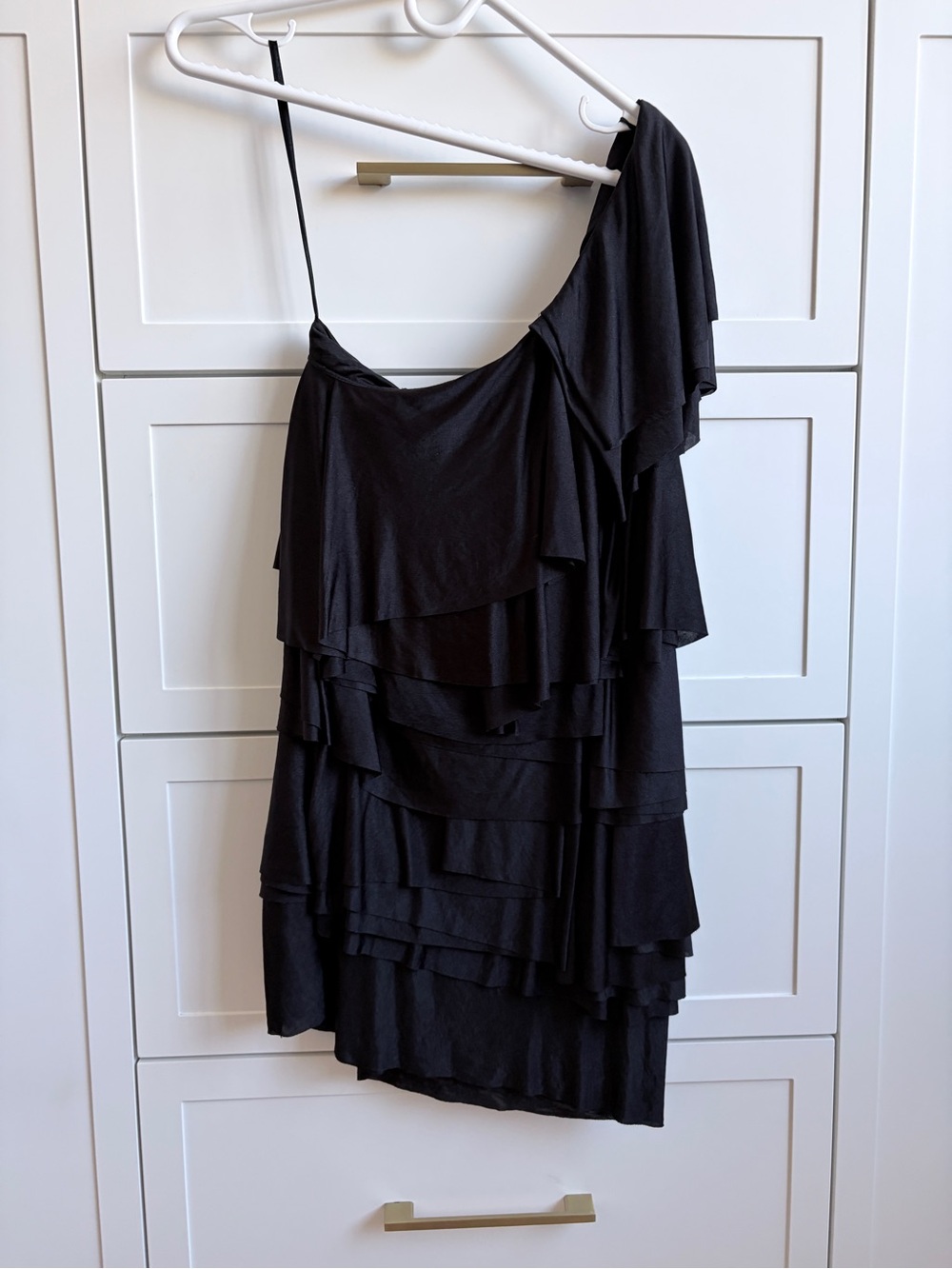 BCBGMaxAzria Black One-Shoulder Tiered Ruffle Dress